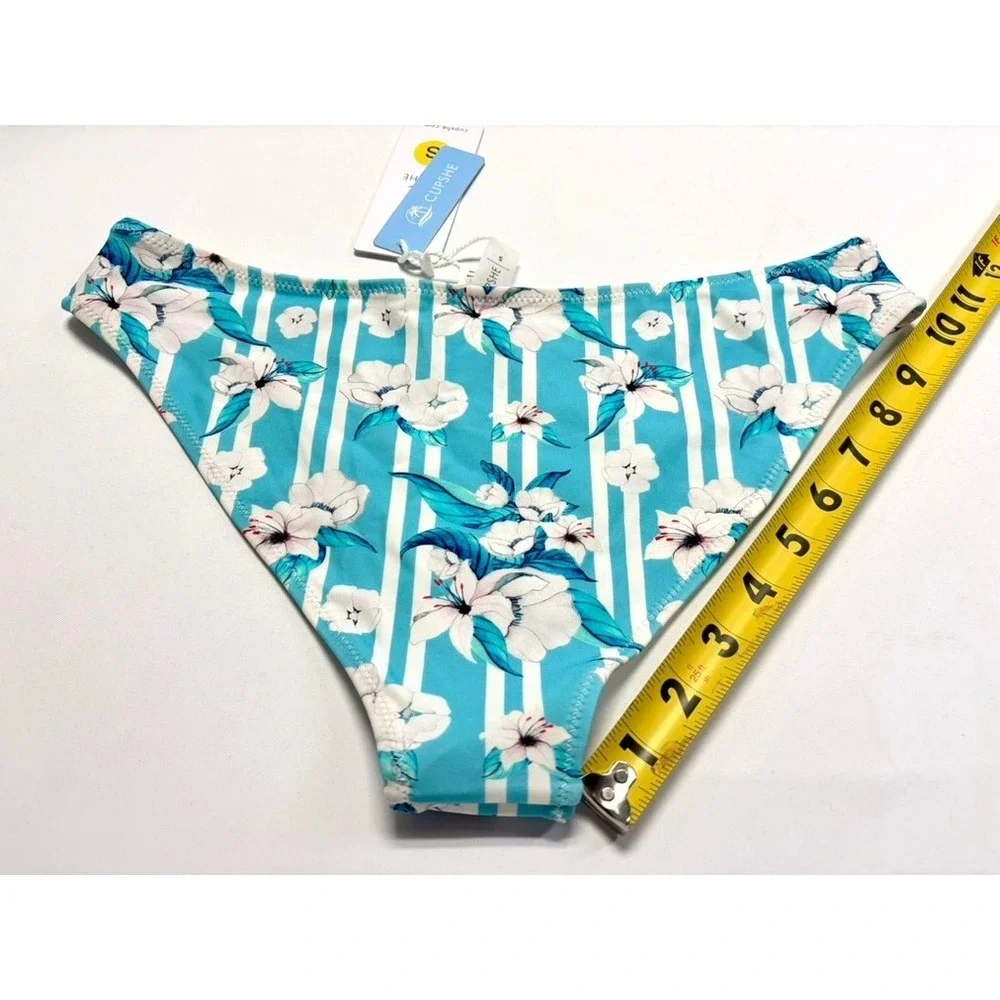 Cupshe Blue Floral Bikini Bottom Small NWT‎ Striped Tropical